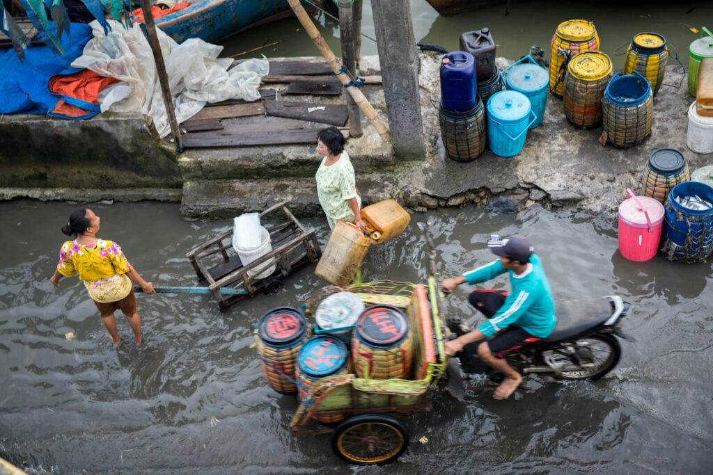 Widespread flooding affects daily life in Timbulsloko and Purworejo villages.